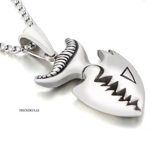 Piranha Skull Jaws Fish Stainless Modern Streetwear Pendant 60cm Round Box Chain